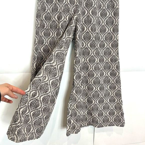 Westside Wide Leg Flowy Boho Pants Linen Cotton Cream Gray Print Flared Palazzo - Picture 13 of 15